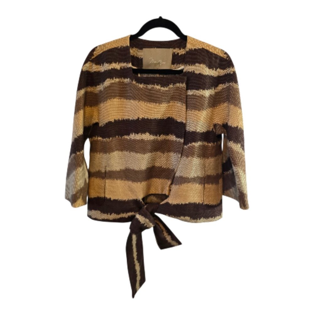 MAX AZRIA LINEN  BLEND JACKET NEUTRAL COLORS 3/4 SLEEVE SIZE SMALL NWOT